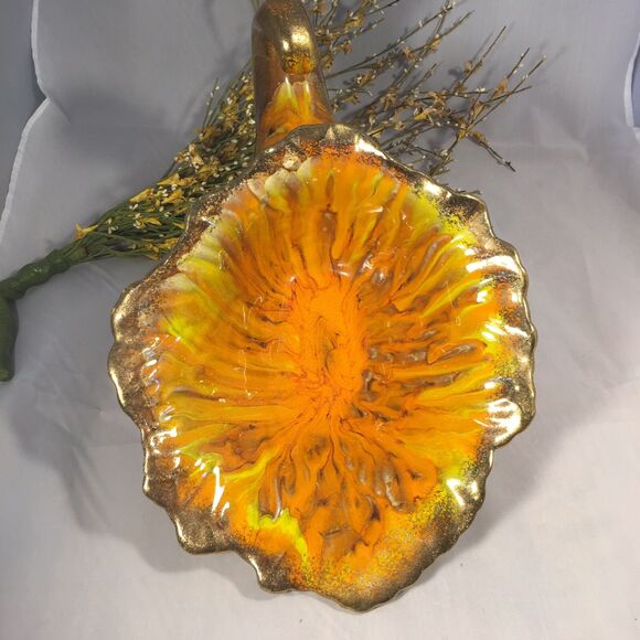 USA Art Mid Century Pottery Volcanic Orange Drip Glaze Cornucopia Fall Decor - Picture 2 of 12